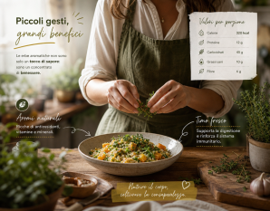 una persona che aggiunge erbe aromatiche a un piatto in cucina
