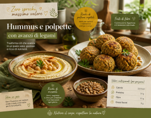 Hummus e polpette preparate con avanzi di legumi