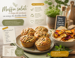 Muffin salati e chips preparate con avanzi di verdure